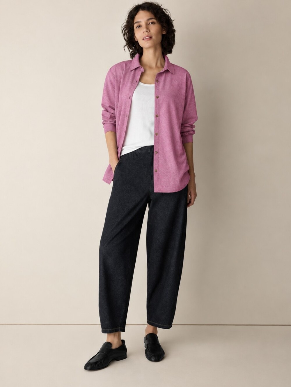 EILEEN FISHER Linen Lantern Pants Cropped Black Taper Wide Large